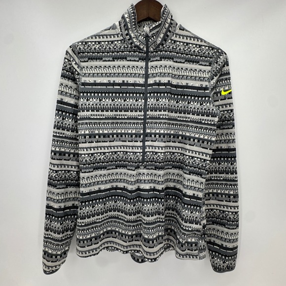 Nike Tops - Nike Pro Dri-FIT Sweatshirt Womens Large Gray Geometric Pixel Print Quarter Zip